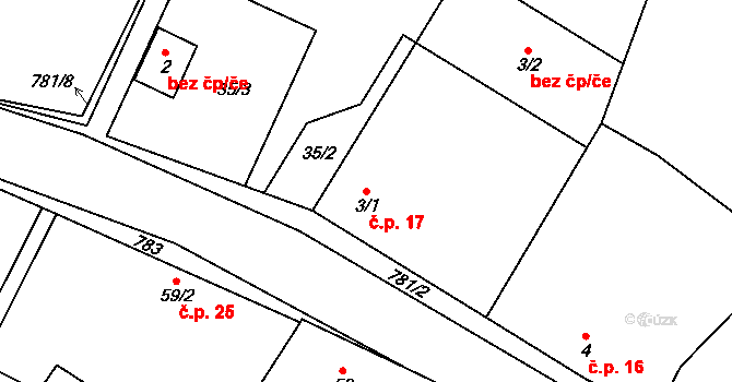 Líšnice 17 na parcele st. 3/1 v KÚ Líšnice u Mohelnice, Katastrální mapa