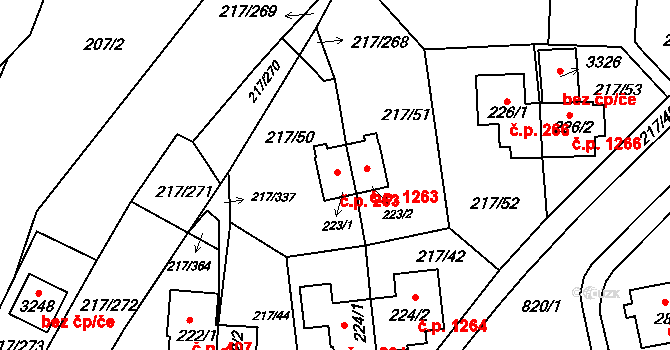 Sezimovo Ústí 263 na parcele st. 223/1 v KÚ Sezimovo Ústí, Katastrální mapa