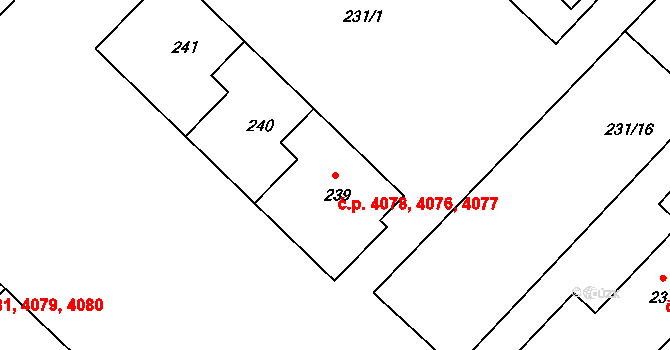 Chomutov 4076,4077,4078 na parcele st. 239 v KÚ Chomutov II, Katastrální mapa