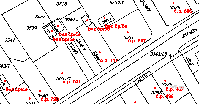 Jirkov 717 na parcele st. 3534 v KÚ Jirkov, Katastrální mapa