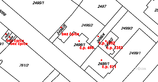 Liberec I-Staré Město 466, Liberec na parcele st. 2496/1 v KÚ Liberec, Katastrální mapa