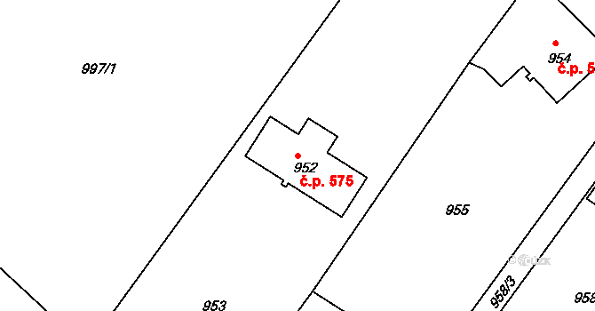 Rumburk 1 575, Rumburk na parcele st. 952 v KÚ Rumburk, Katastrální mapa