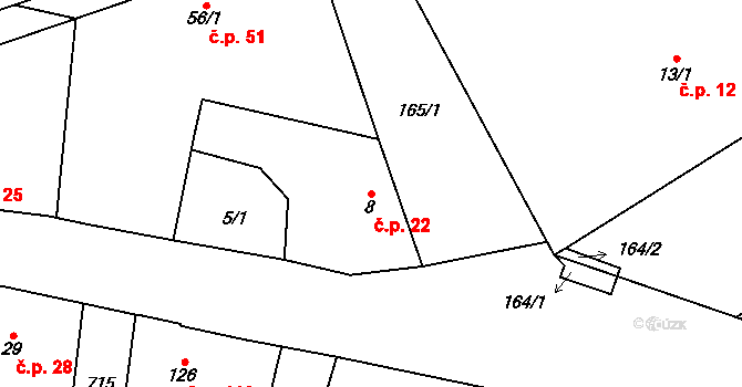 Březhrad 22, Hradec Králové na parcele st. 8 v KÚ Březhrad, Katastrální mapa