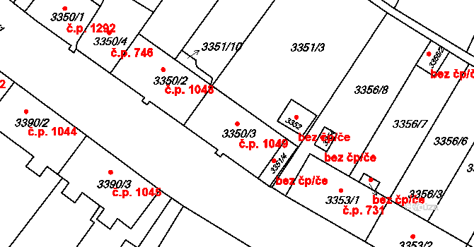 Kuřim 1049 na parcele st. 3350/3 v KÚ Kuřim, Katastrální mapa