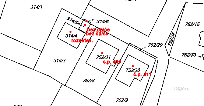 Liteň 416 na parcele st. 752/31 v KÚ Liteň, Katastrální mapa