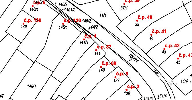 Královopolské Vážany 87, Rousínov na parcele st. 141 v KÚ Královopolské Vážany, Katastrální mapa