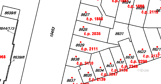 Jižní Předměstí 2111, Plzeň na parcele st. 8629 v KÚ Plzeň, Katastrální mapa