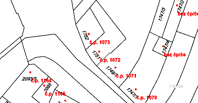 Prostějov 1072 na parcele st. 1751 v KÚ Prostějov, Katastrální mapa