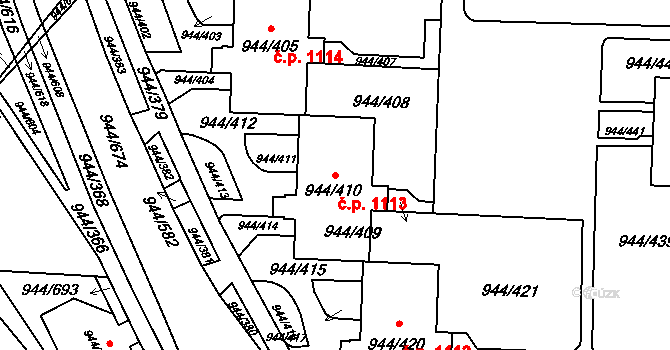 Šumbark 1113, Havířov na parcele st. 944/410 v KÚ Šumbark, Katastrální mapa