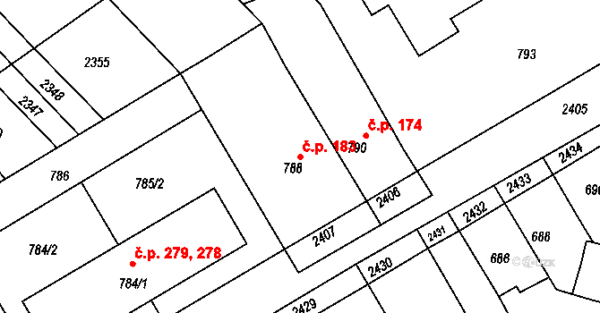Drásov 183 na parcele st. 788 v KÚ Drásov, Katastrální mapa