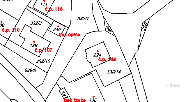 Jeníkov 144 na parcele st. 224 v KÚ Jeníkov u Hlinska, Katastrální mapa