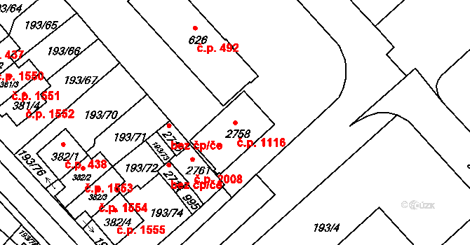 Sezimovo Ústí 1116 na parcele st. 2758 v KÚ Sezimovo Ústí, Katastrální mapa