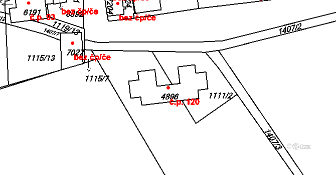 Podchlumí 120, Mladá Boleslav na parcele st. 4896 v KÚ Mladá Boleslav, Katastrální mapa