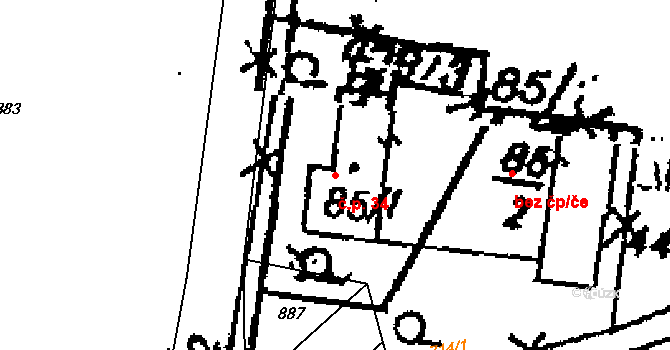 Dolní Krupá 34 na parcele st. 85/1 v KÚ Dolní Krupá u Mnichova Hradiště, Katastrální mapa