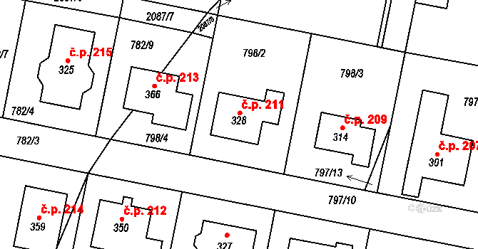 Linhartice 211 na parcele st. 328 v KÚ Linhartice, Katastrální mapa