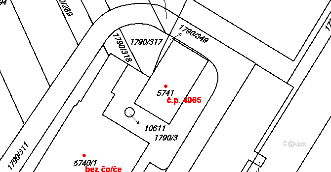 Hodonín 4065 na parcele st. 5741 v KÚ Hodonín, Katastrální mapa