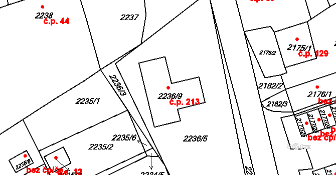 Černovice 213 na parcele st. 2236/9 v KÚ Černovice u Chomutova, Katastrální mapa