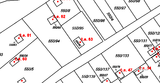 Ráj 63, Karviná na parcele st. 550/92 v KÚ Ráj, Katastrální mapa