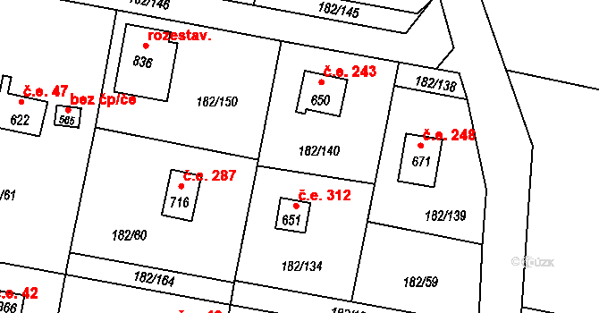 Chocerady 312 na parcele st. 651 v KÚ Chocerady, Katastrální mapa