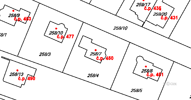 Malé Hoštice 450, Opava na parcele st. 258/7 v KÚ Malé Hoštice, Katastrální mapa