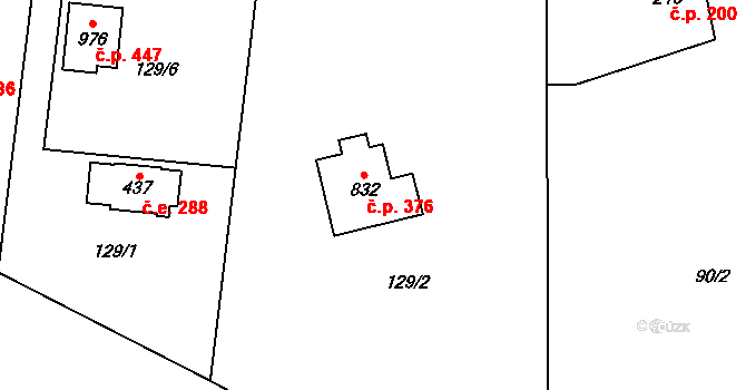 Senohraby 376 na parcele st. 832 v KÚ Senohraby, Katastrální mapa