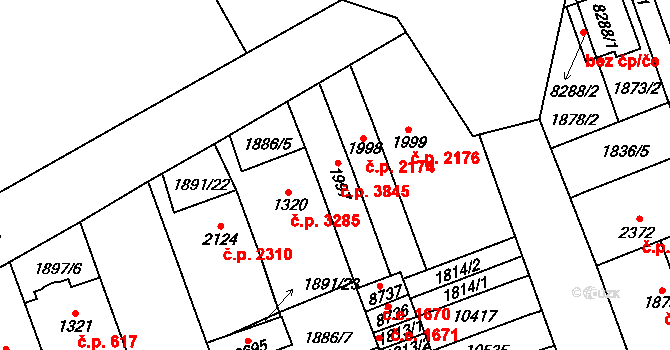 Hodonín 3845 na parcele st. 1997 v KÚ Hodonín, Katastrální mapa