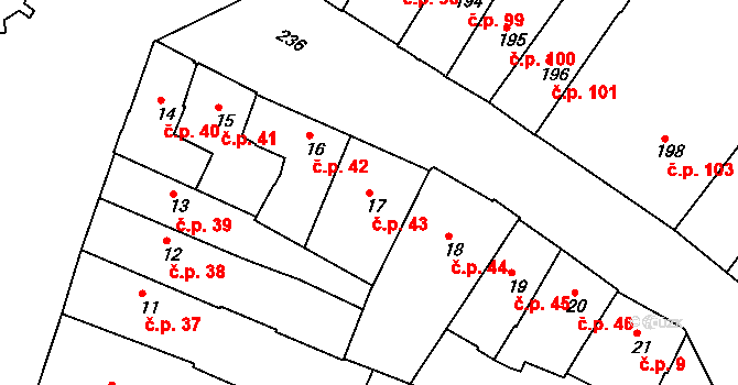 Jemnice 43 na parcele st. 17 v KÚ Jemnice, Katastrální mapa