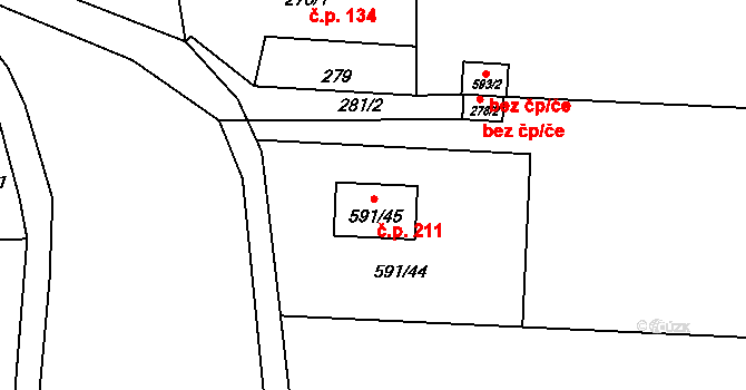 Dolní Lhota 211, Blansko na parcele st. 591/45 v KÚ Dolní Lhota, Katastrální mapa