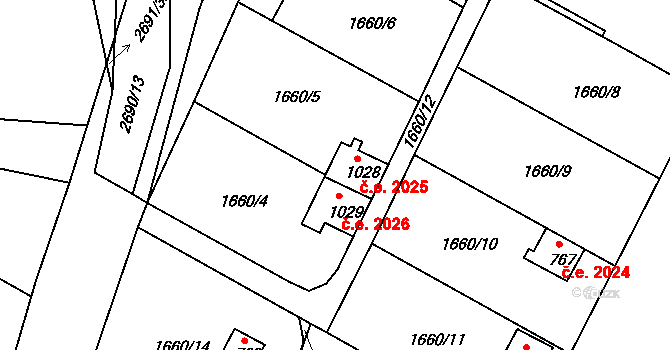Horažďovice 2025 na parcele st. 1028 v KÚ Horažďovice, Katastrální mapa