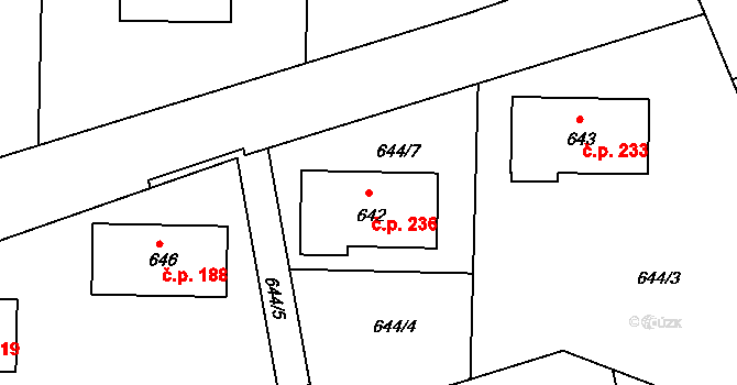 Netvořice 236 na parcele st. 642 v KÚ Netvořice, Katastrální mapa