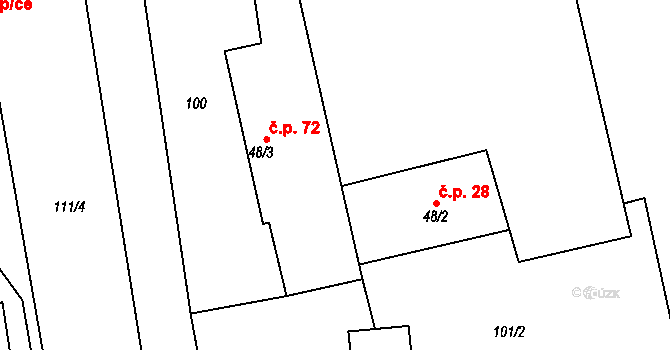 Srlín 72, Bernartice na parcele st. 48/3 v KÚ Srlín, Katastrální mapa