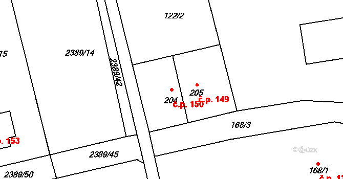 Křivsoudov 150 na parcele st. 204 v KÚ Křivsoudov, Katastrální mapa