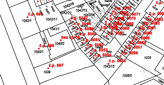 Znojmo 5051 na parcele st. 1042/18 v KÚ Znojmo-město, Katastrální mapa
