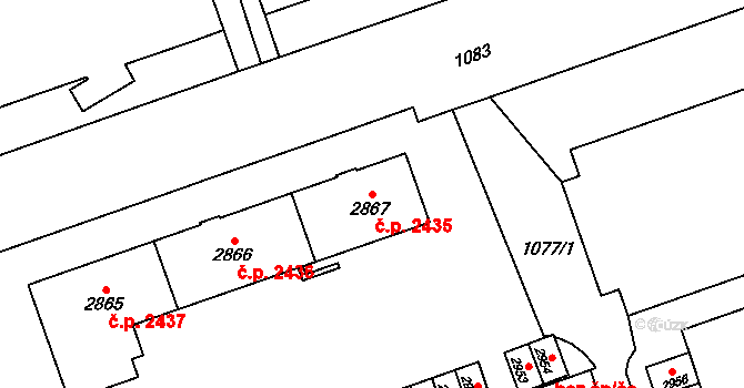 Mariánské Hory 2435, Ostrava na parcele st. 2867 v KÚ Mariánské Hory, Katastrální mapa