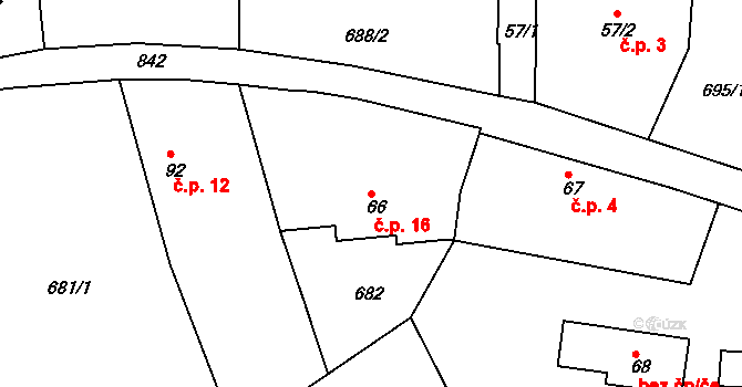 Obora u Cerhonic 16, Cerhonice na parcele st. 66 v KÚ Cerhonice, Katastrální mapa