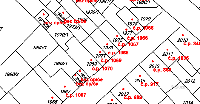 Velké Meziříčí 1069 na parcele st. 1971 v KÚ Velké Meziříčí, Katastrální mapa