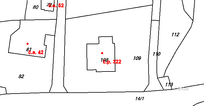 Dolní Chřibská 322, Chřibská na parcele st. 108 v KÚ Dolní Chřibská, Katastrální mapa