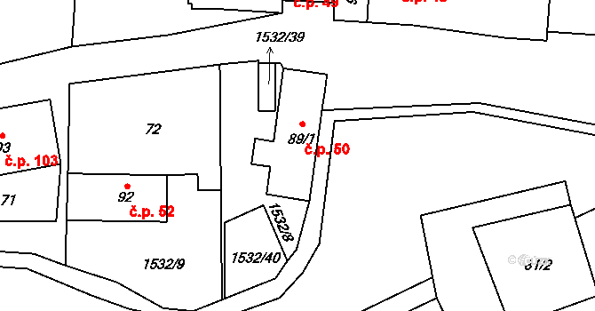 Úbočí 50, Dolní Žandov na parcele st. 89/1 v KÚ Úbočí u Dolního Žandova, Katastrální mapa