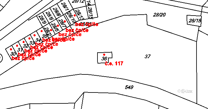 Chrastěšov 117, Vizovice na parcele st. 36 v KÚ Chrastěšov, Katastrální mapa