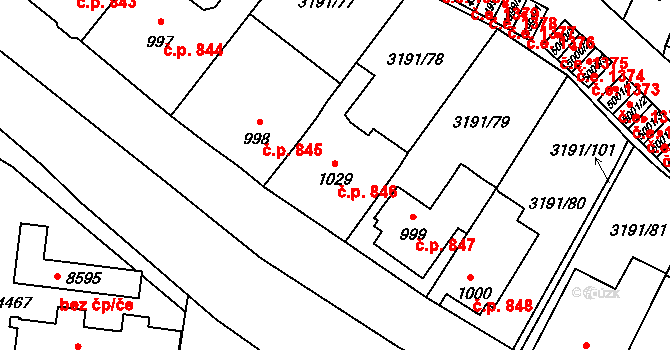 Zlín 846 na parcele st. 1029 v KÚ Zlín, Katastrální mapa