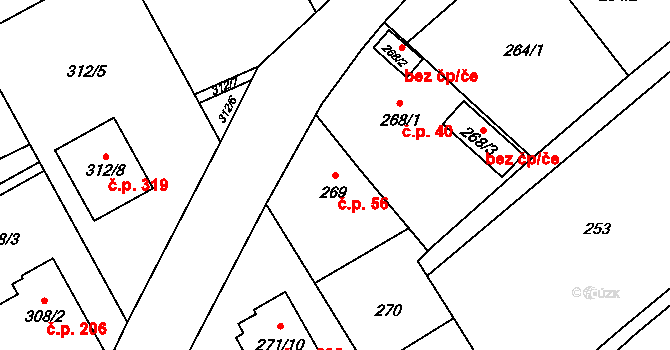 Chuchelná 56 na parcele st. 269 v KÚ Chuchelná, Katastrální mapa