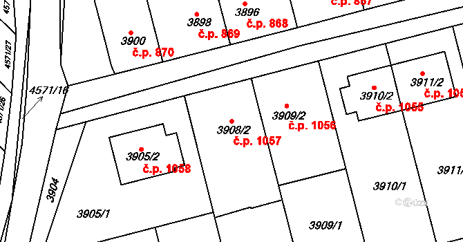 Vlčnov 1057 na parcele st. 3908/2 v KÚ Vlčnov, Katastrální mapa