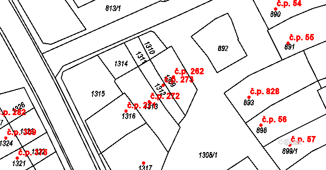 Nivnice 273 na parcele st. 1312 v KÚ Nivnice, Katastrální mapa