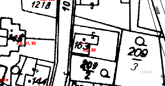 Hrochův Týnec 80 na parcele st. 163 v KÚ Hrochův Týnec, Katastrální mapa