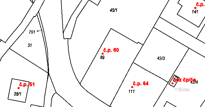 Vejvanovice 60 na parcele st. 69 v KÚ Vejvanovice, Katastrální mapa