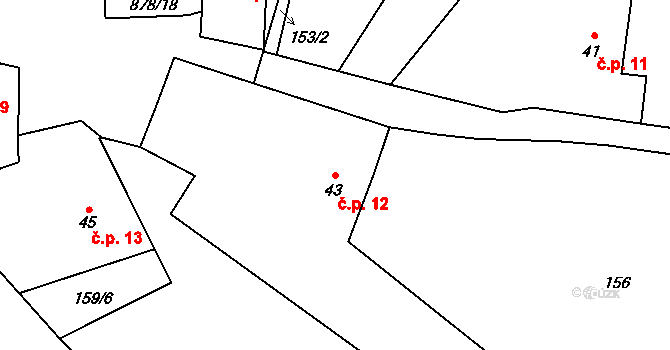 Vrchoviny 12, Nové Město nad Metují na parcele st. 43 v KÚ Vrchoviny, Katastrální mapa