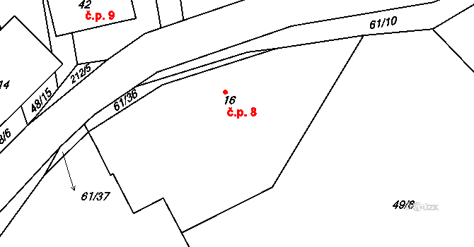Poběžovice u Přelouče 8 na parcele st. 16 v KÚ Poběžovice u Přelouče, Katastrální mapa