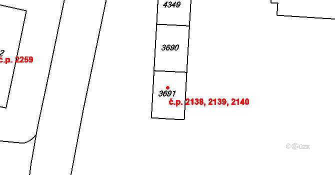 Zelené Předměstí 2138,2139,2140, Pardubice na parcele st. 4349 v KÚ Pardubice, Katastrální mapa
