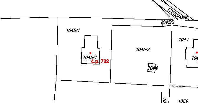 Vinařice 732 na parcele st. 1045/4 v KÚ Vinařice u Kladna, Katastrální mapa