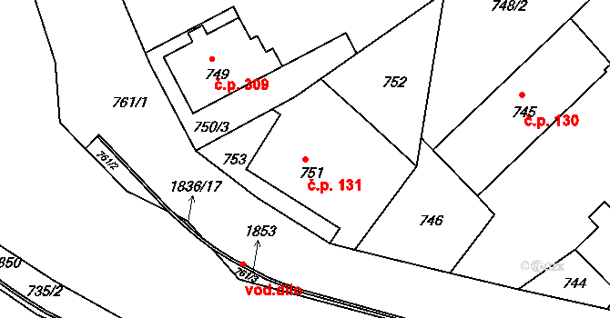 Žilina 131, Nový Jičín na parcele st. 751 v KÚ Žilina u Nového Jičína, Katastrální mapa
